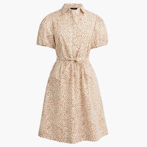 J.Crew 12P Ivory Tan Brown Spotted Cotton Short Sleeve Shirt Dress